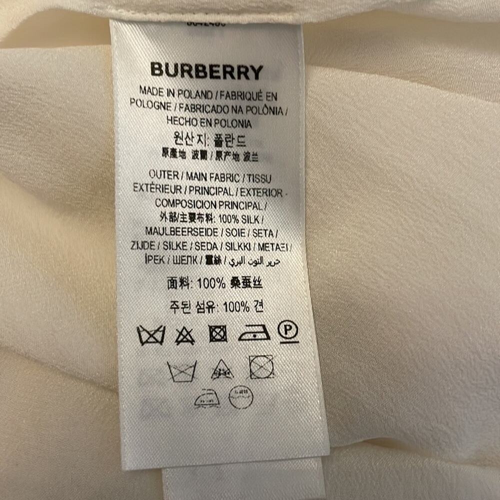 Burberry White Button Up Shirt with Horseferry Print in Silk Crepe de Chine New‎ - Picture 8 of 9